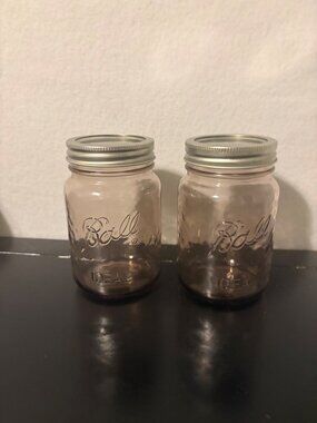 Vintage Ball Ideal Purple Glass Mason Jars With Lids Set Of 2 - 5.5 Inches Tall
